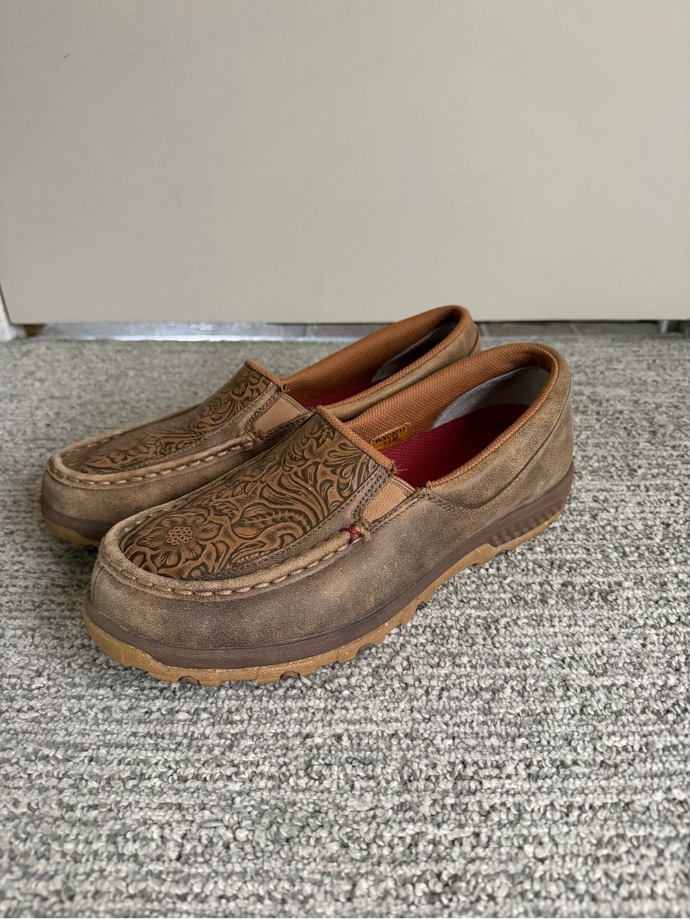 Twisted X Brown Floral-Tooled Slip-On Loafers